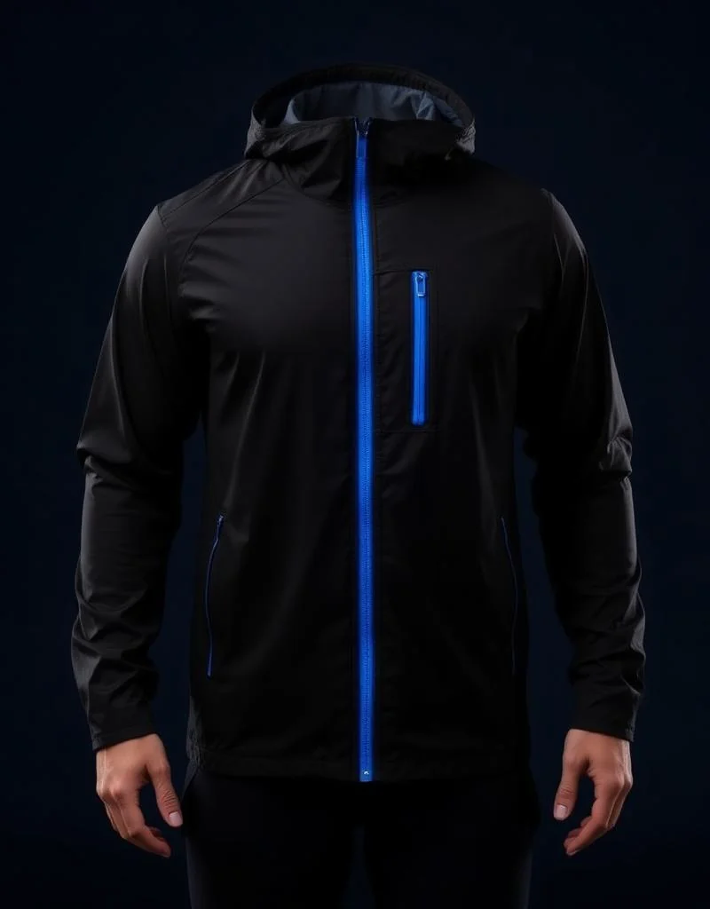 Illustrative image: Black jacket with blue zips