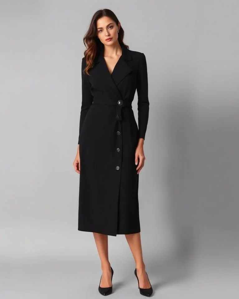 Illustrative image: Black wrap-front midi dress