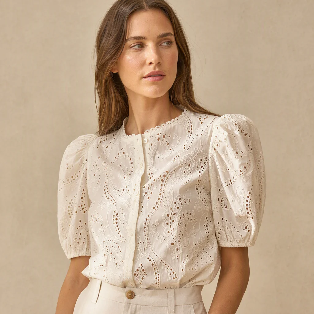 Illustrative image: Cream eyelet blouse