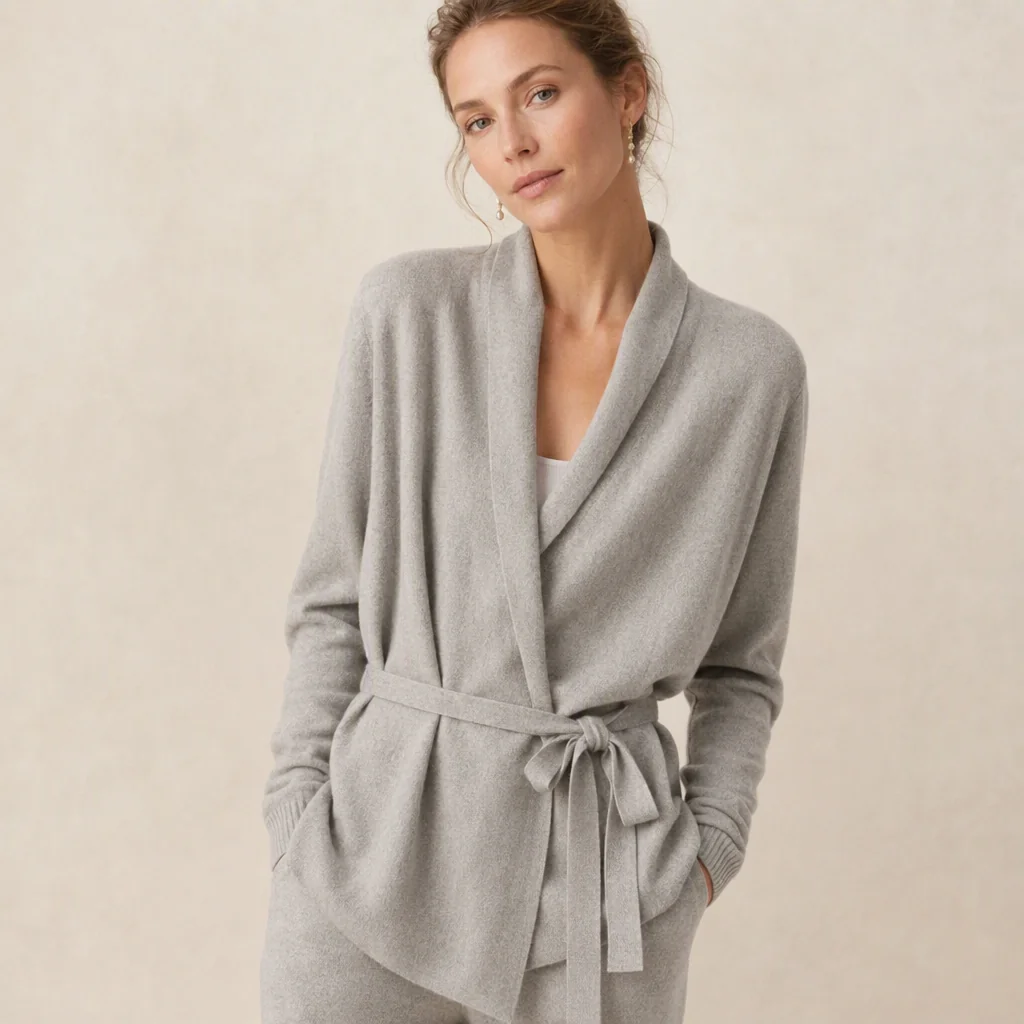 Illustrative image: Dove grey wrap cardigan
