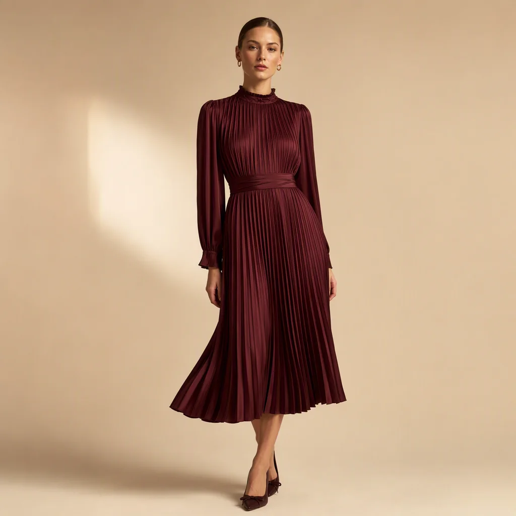 Illustrative image: Wine pleated dress